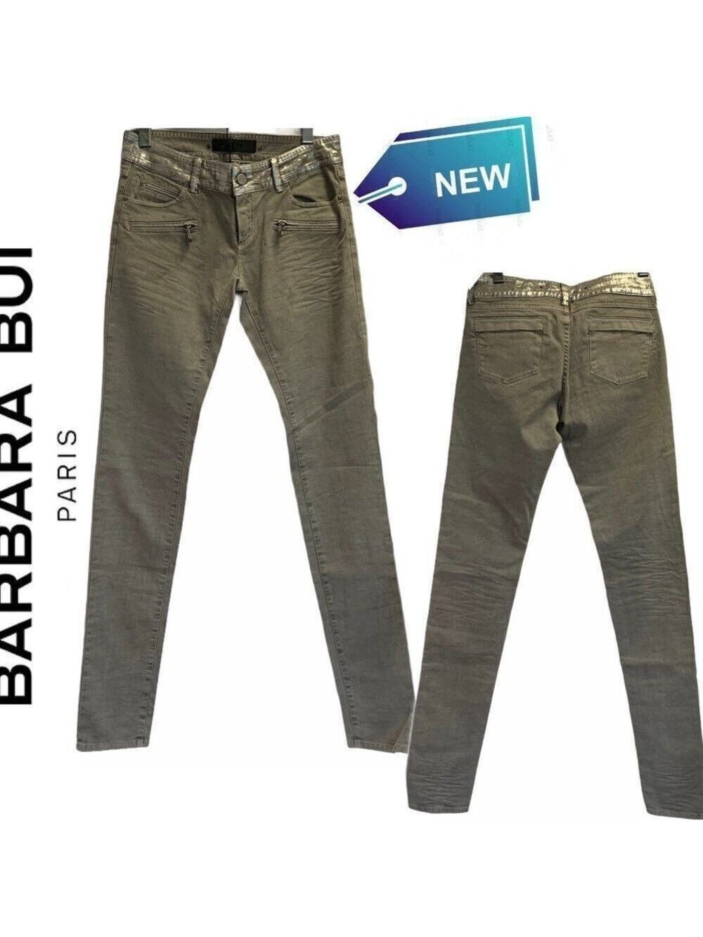 BARBARA Bui NWT Gray Silver Metallic Waist Skinny jeans stretchy slim fit Sz 28